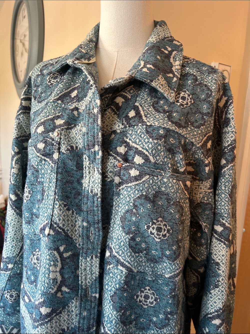 FREE PEOPLE x We The Free Brick Lane Jacquard Maxi Shirt Jacket size medium - Picture 12 of 16